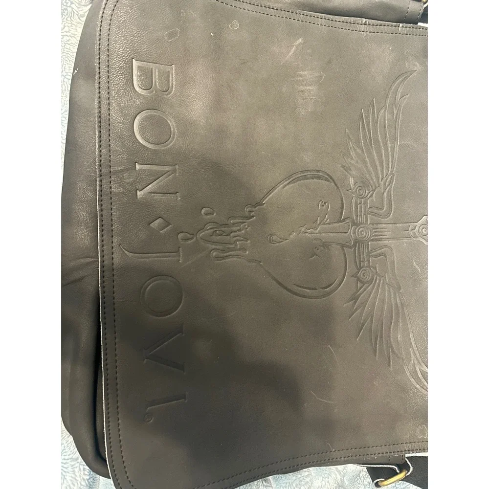 Bon Jovi Heart & Dagger Leather Messenger Laptop Bag Tour Merch 2000s Rock